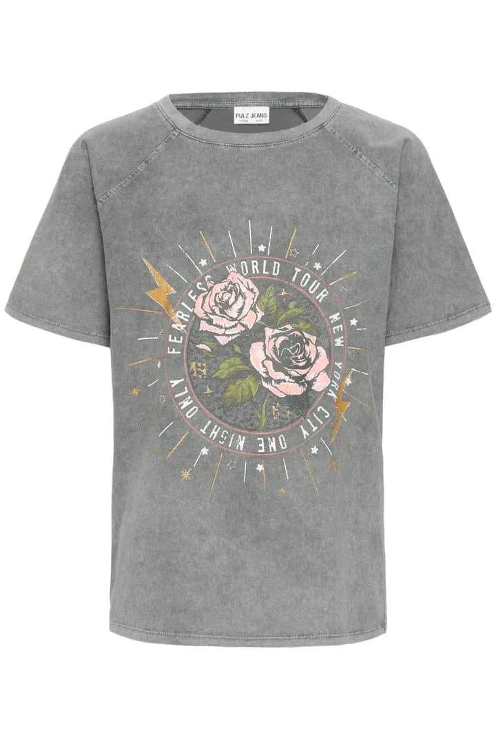 Pulz Madelyn Rebelrose T-shirt - Light Grey