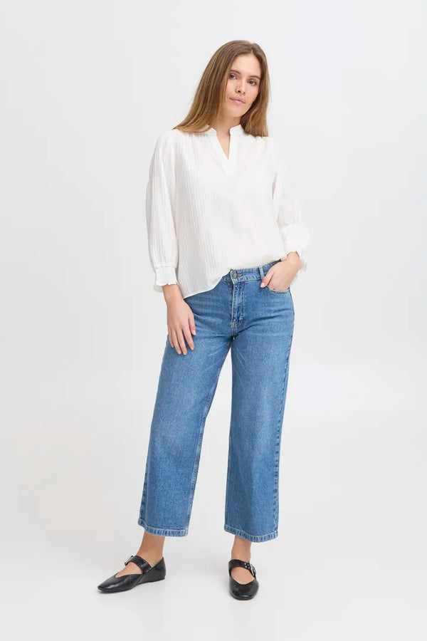 Pulz Jada HW Jeans Cropped Straight Leg - Medium Blue