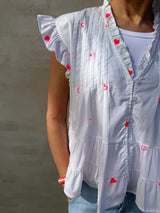 Not Sisters Micado Blouse - White/Fuchsia