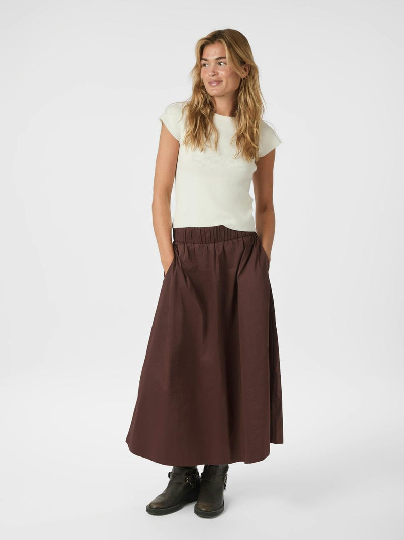 Neo Noir Yara Poplin Skirt - Chocolate Brown