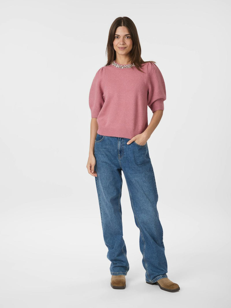 Neo Noir Maia Stone Knit Blouse - Rose