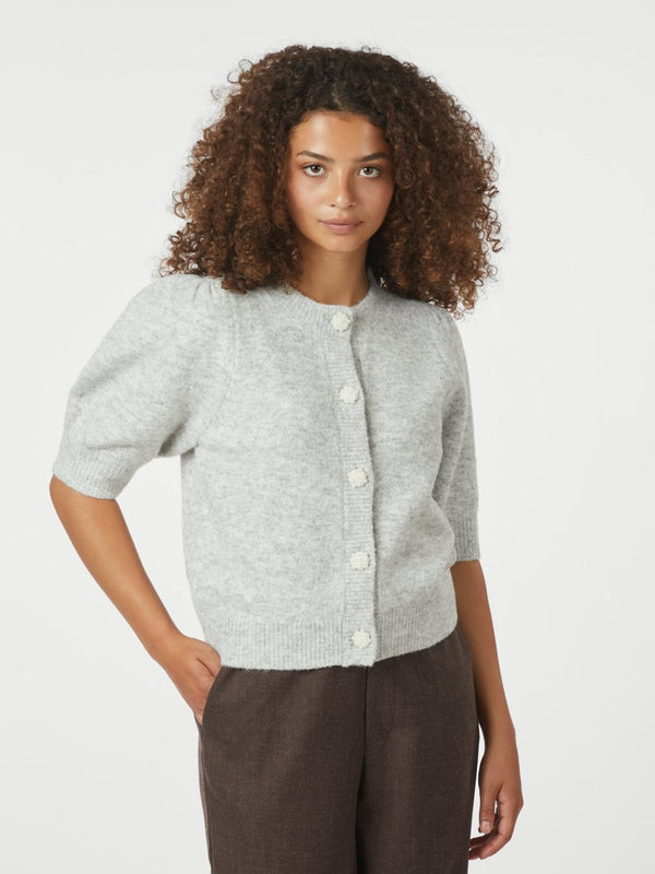 Neo Noir Trudy Deco Knit Cardigan - Light Grey Melange