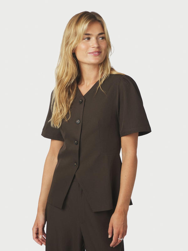 Neo Noir Jules Structure Blouse - Dark Brown