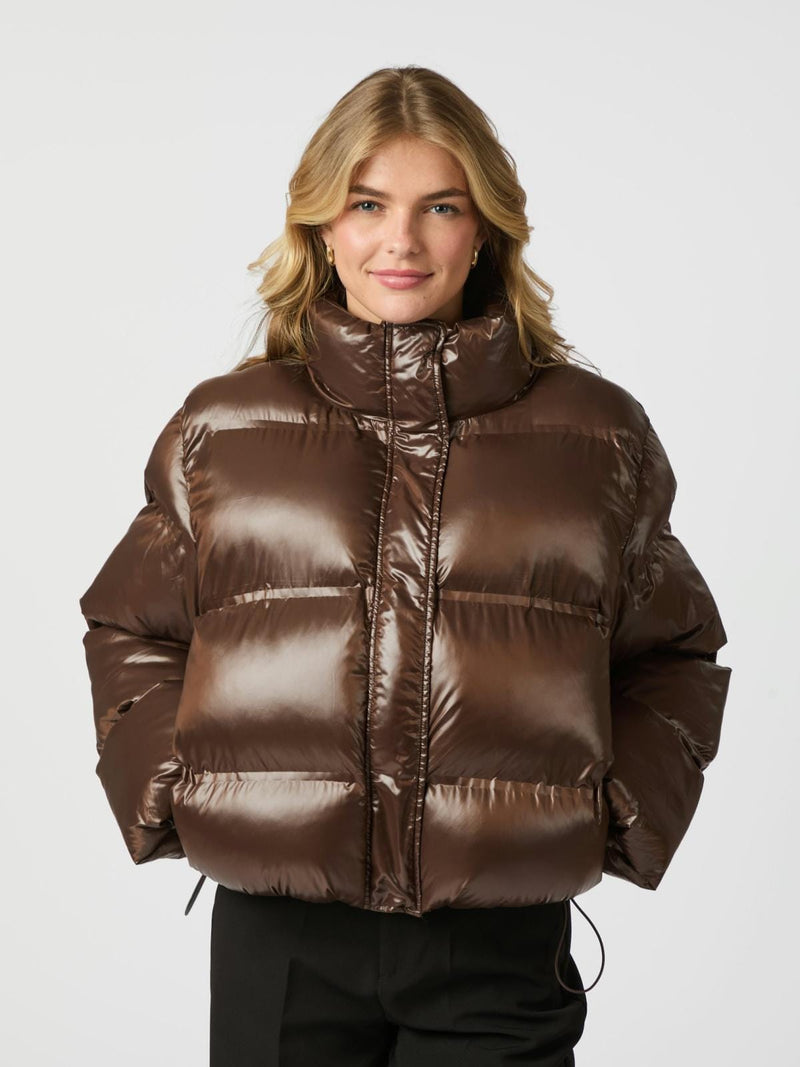 Neo Noir Rhea Shiny Puffer Jacket - Dark Brown