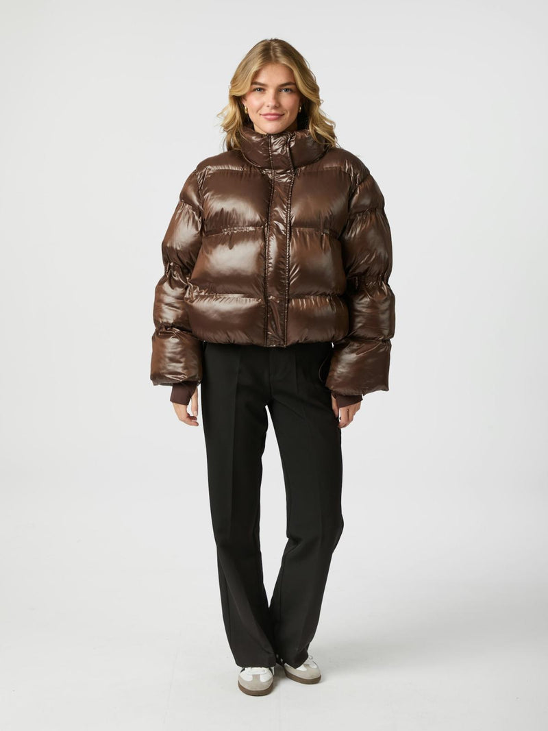 Neo Noir Rhea Shiny Puffer Jacket - Dark Brown
