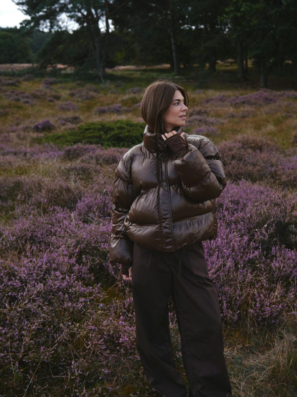Neo Noir Rhea Shiny Puffer Jacket - Dark Brown