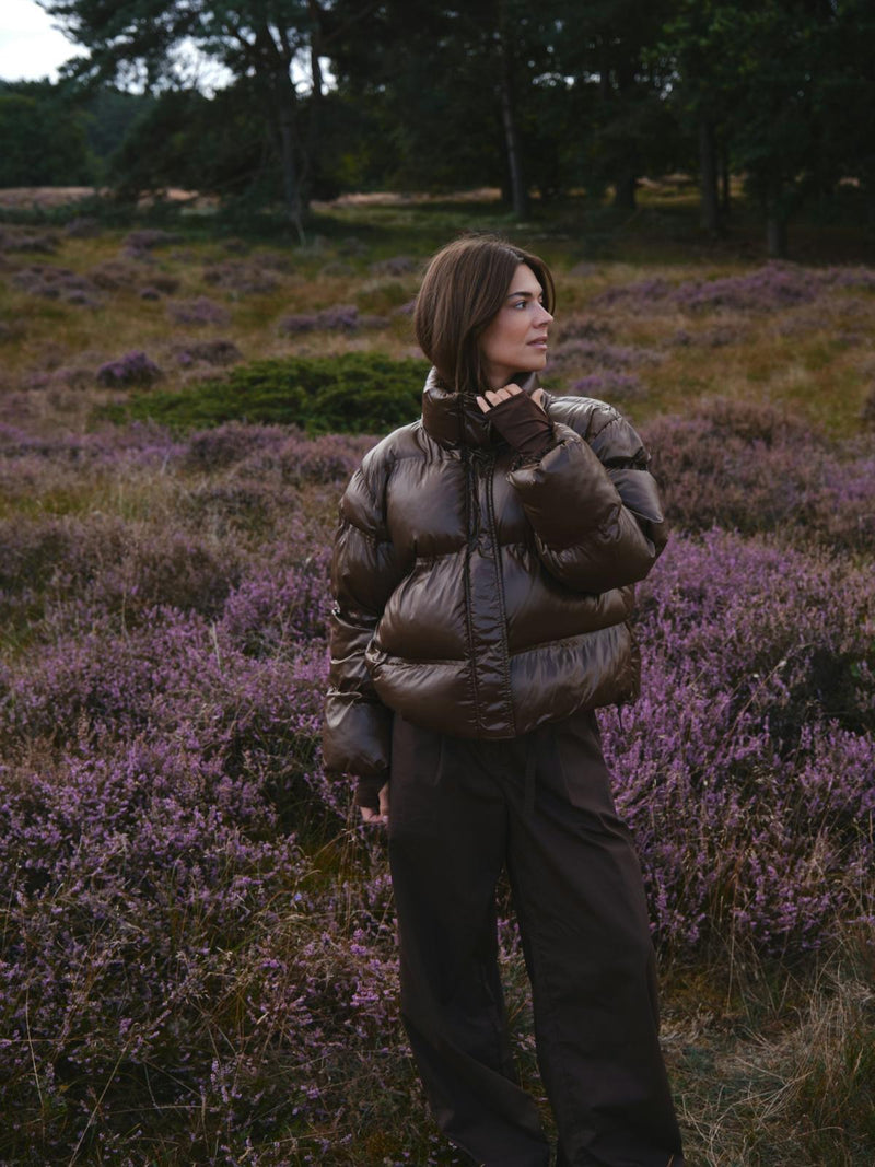 Neo Noir Rhea Shiny Puffer Jacket - Dark Brown
