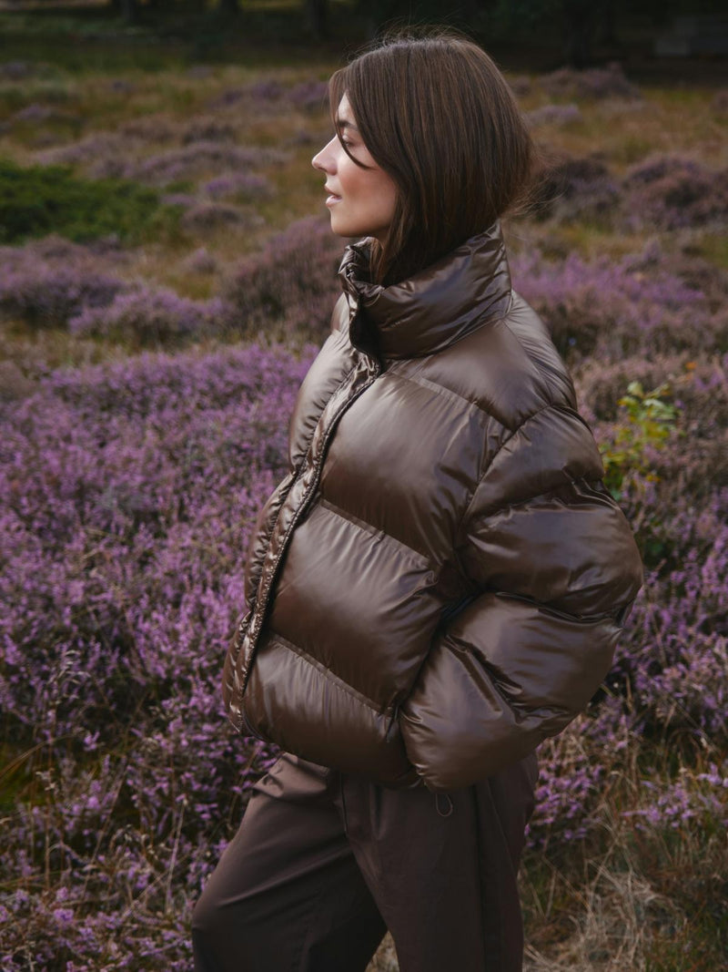 Neo Noir Rhea Shiny Puffer Jacket - Dark Brown