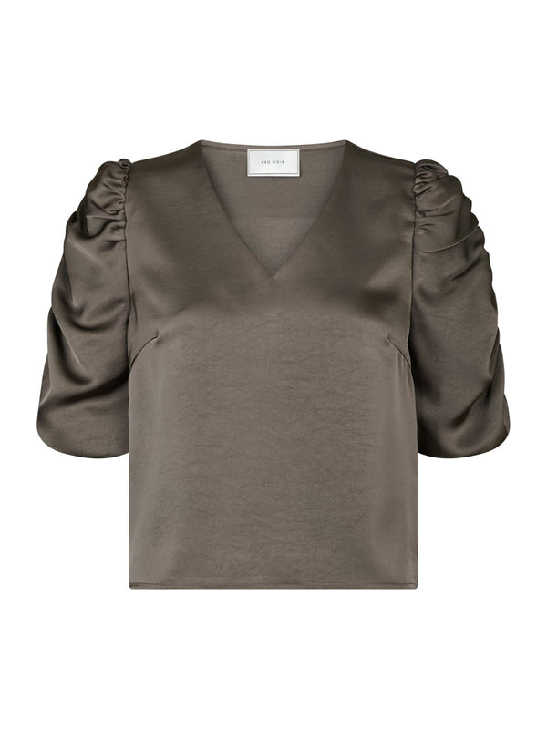 Neo Noir Elba Heavy Sateen blouse - Warm Grey