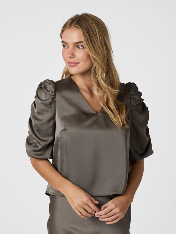 Neo Noir Elba Heavy Sateen blouse - Warm Grey