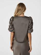 Neo Noir Elba Heavy Sateen blouse - Warm Grey