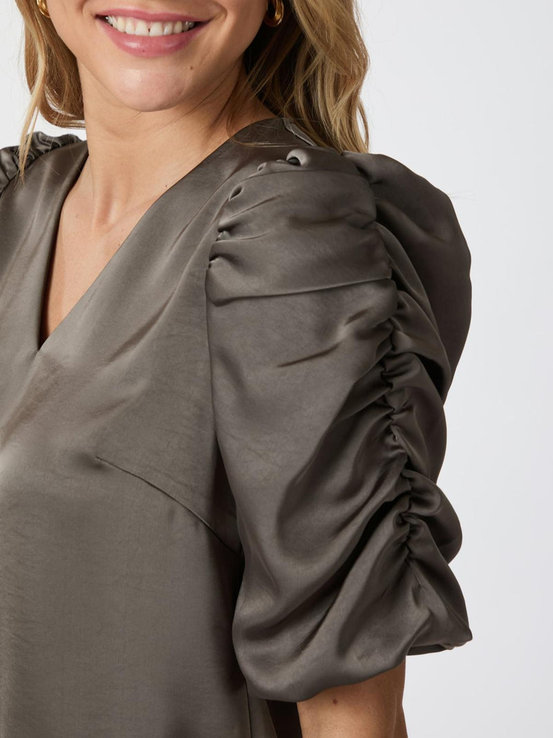 Neo Noir Elba Heavy Sateen blouse - Warm Grey