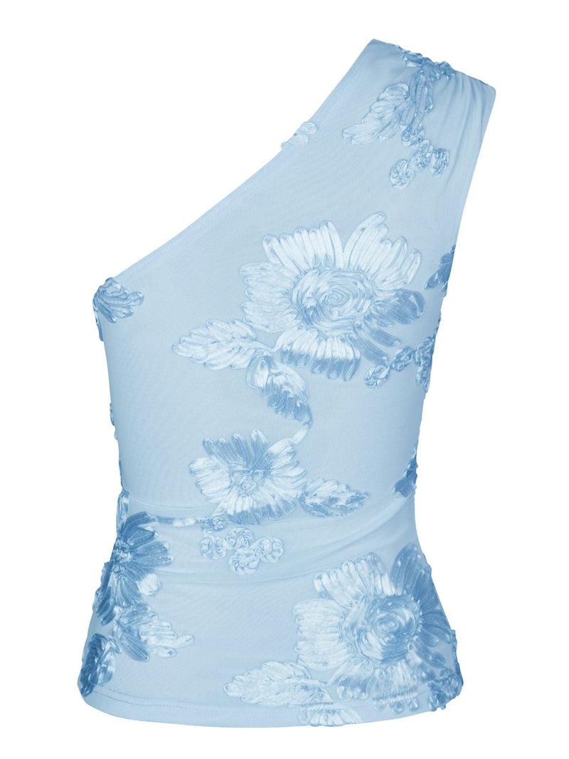 Neo Noir Florini Big Flower Mesh Top - Light Blue