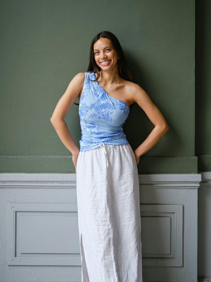 Neo Noir Florini Big Flower Mesh Top - Light Blue