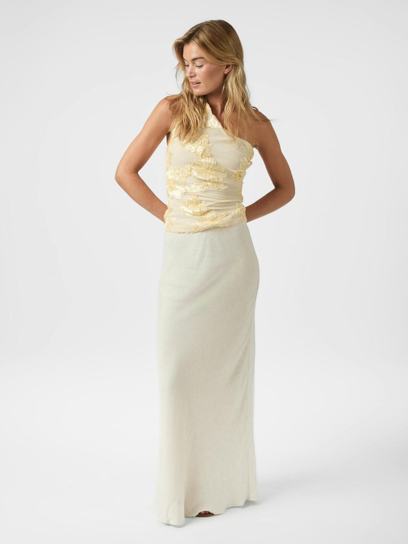 Neo Noir Florini Big Flower Mesh Top - Light Yellow