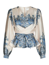 Neo Noir Rista Paisley Boder Blouse - Ash Blue