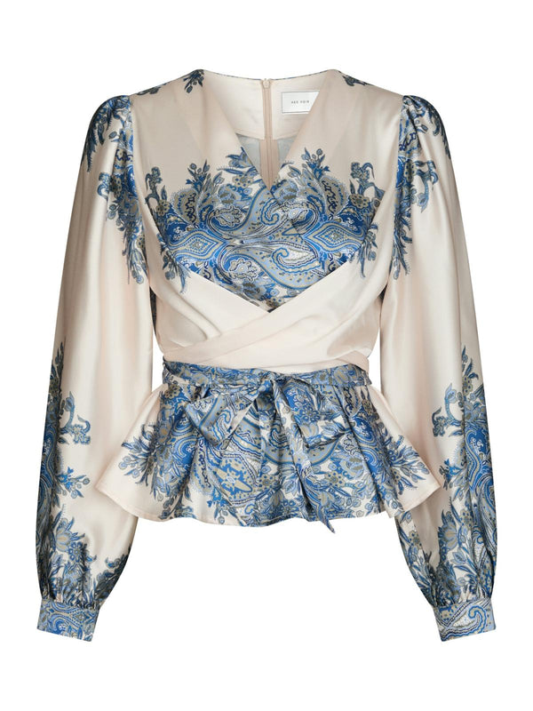 Neo Noir Rista Paisley Boder Blouse - Ash Blue