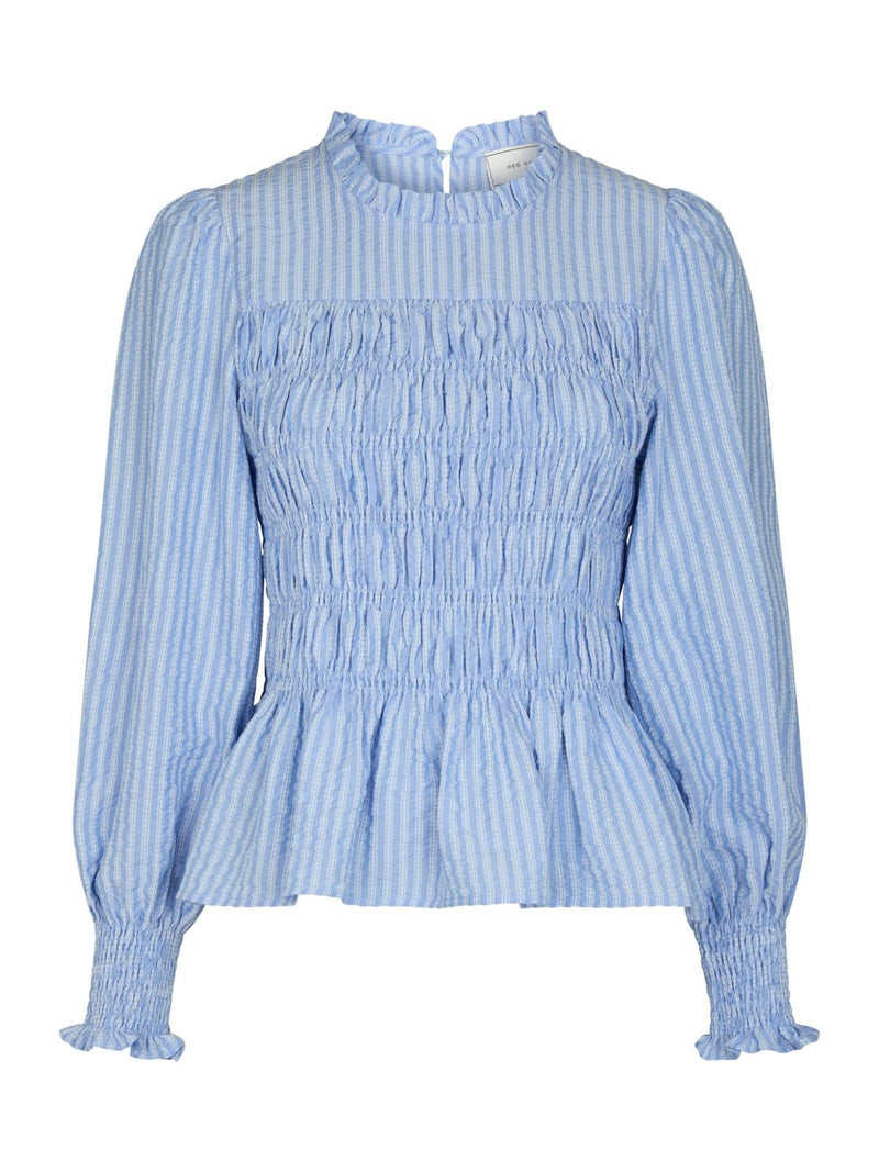 Neo Noir Possa Twist Stripe Blouse - Light Blue