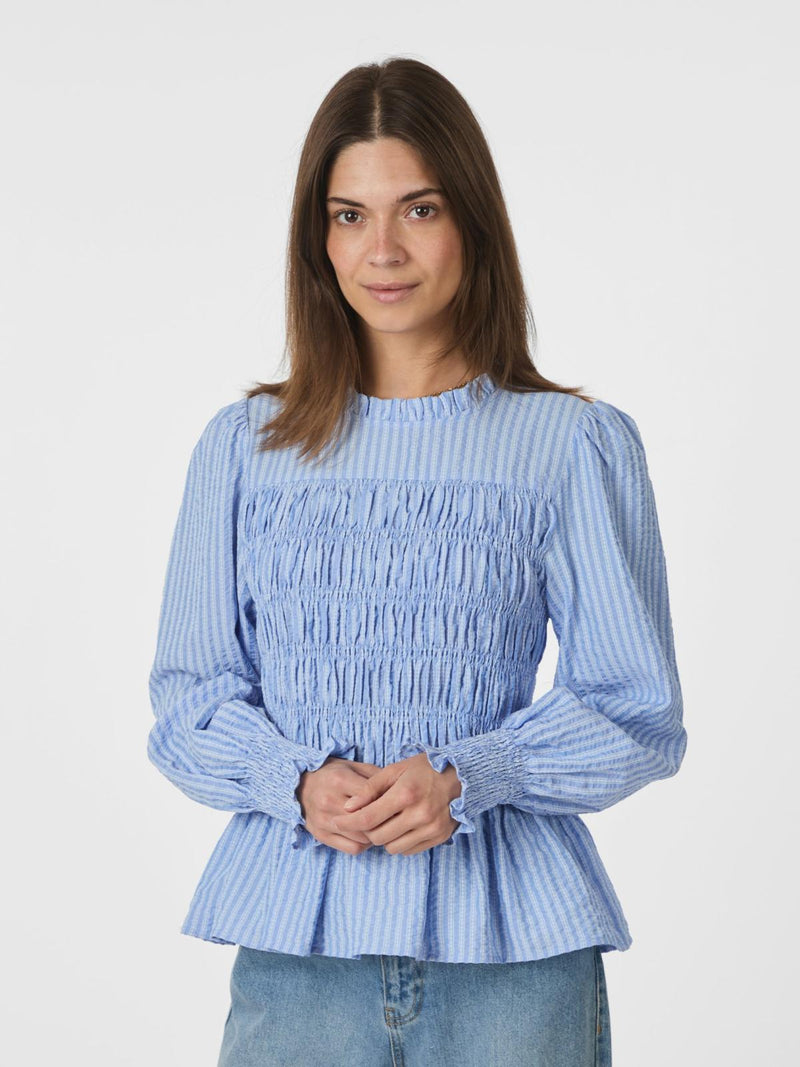 Neo Noir Possa Twist Stripe Blouse - Light Blue