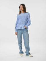 Neo Noir Possa Twist Stripe Blouse - Light Blue