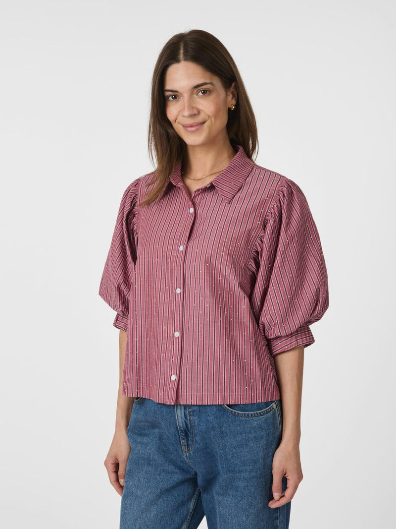 Neo Noir Etta Soft Stripe Stone Shirt - Dark Rose