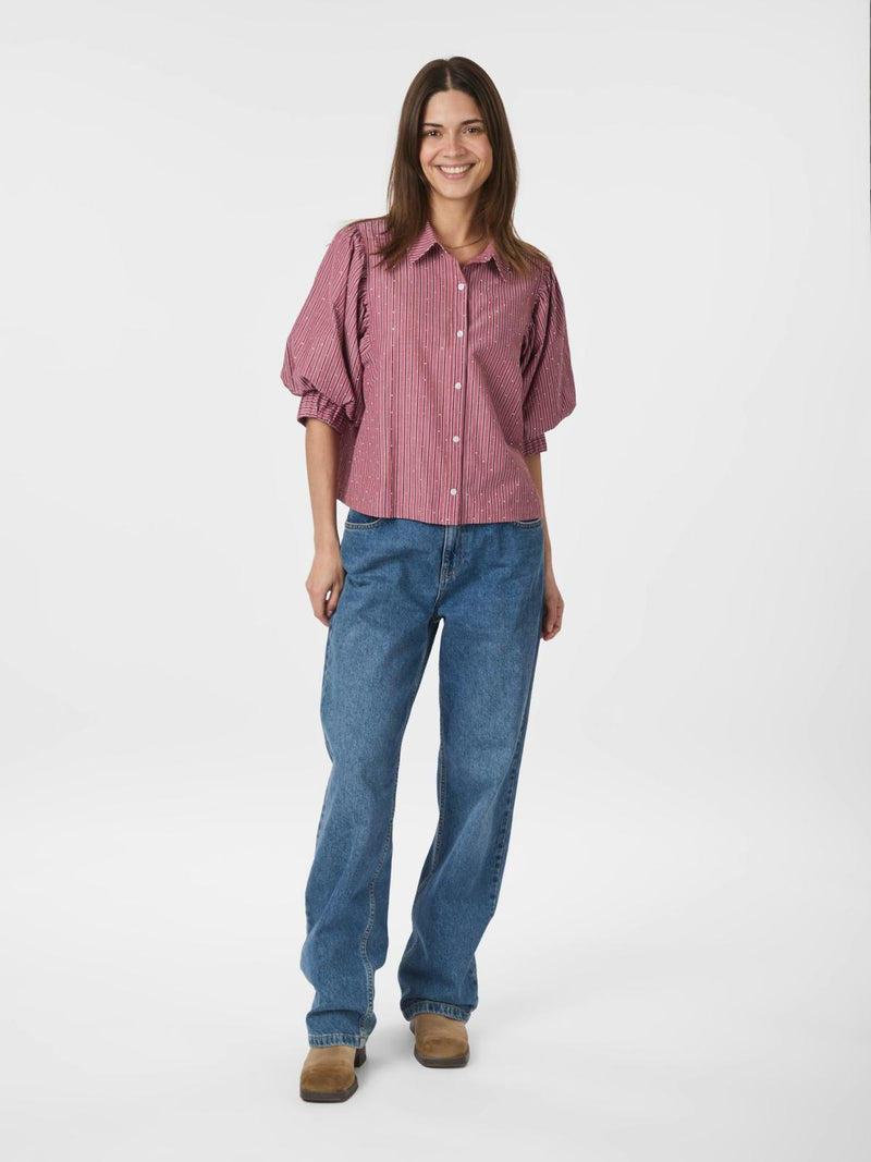 Neo Noir Etta Soft Stripe Stone Shirt - Dark Rose
