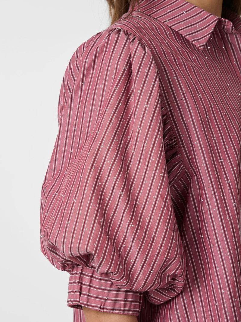 Neo Noir Etta Soft Stripe Stone Shirt - Dark Rose