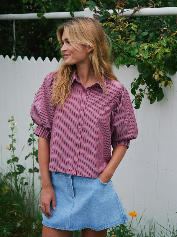 Neo Noir Etta Soft Stripe Stone Shirt - Dark Rose