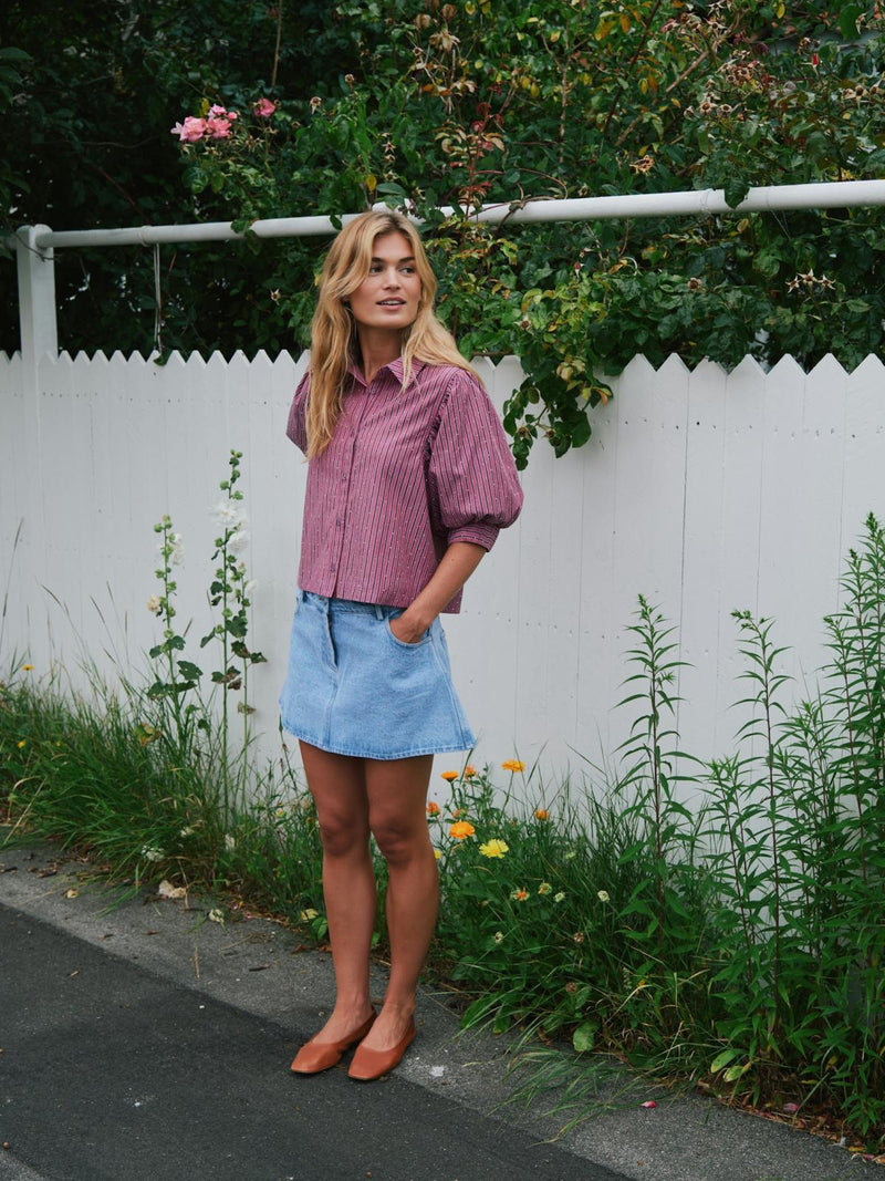 Neo Noir Etta Soft Stripe Stone Shirt - Dark Rose