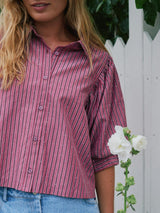 Neo Noir Etta Soft Stripe Stone Shirt - Dark Rose