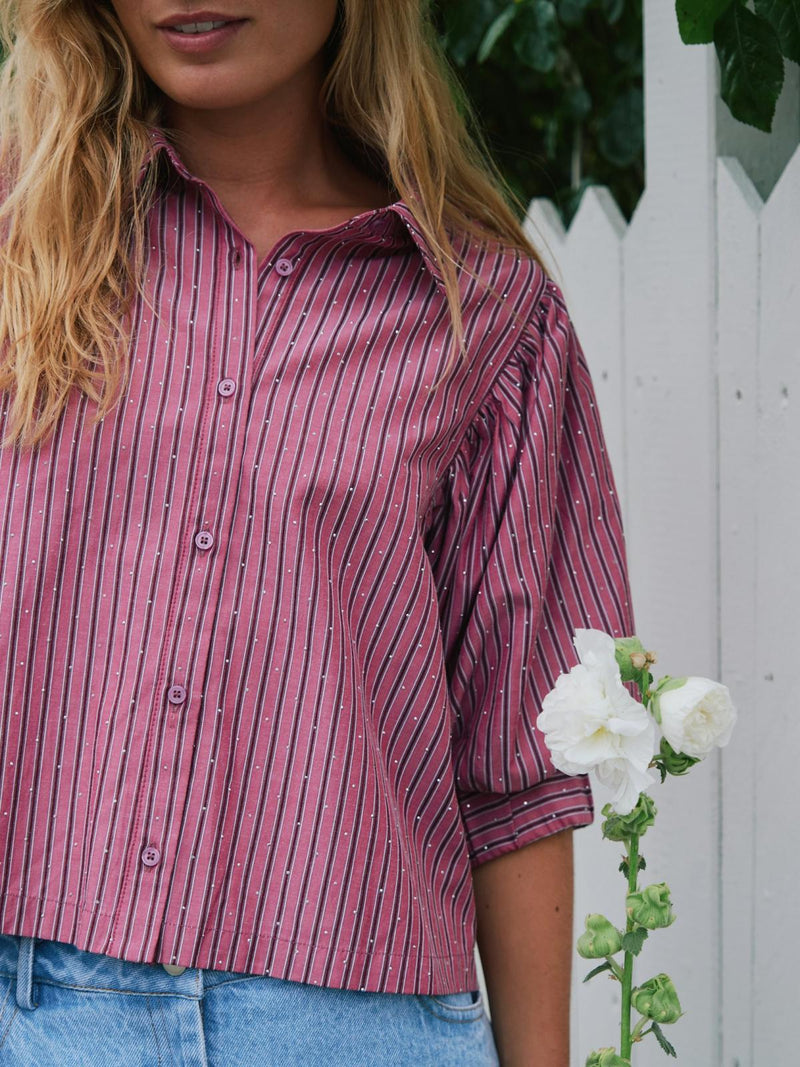 Neo Noir Etta Soft Stripe Stone Shirt - Dark Rose