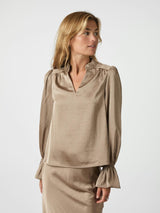 Neo Noir Amara Heavy Sateen Bedaz Blouse - Dark Taupe