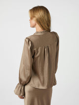 Neo Noir Amara Heavy Sateen Bedaz Blouse - Dark Taupe
