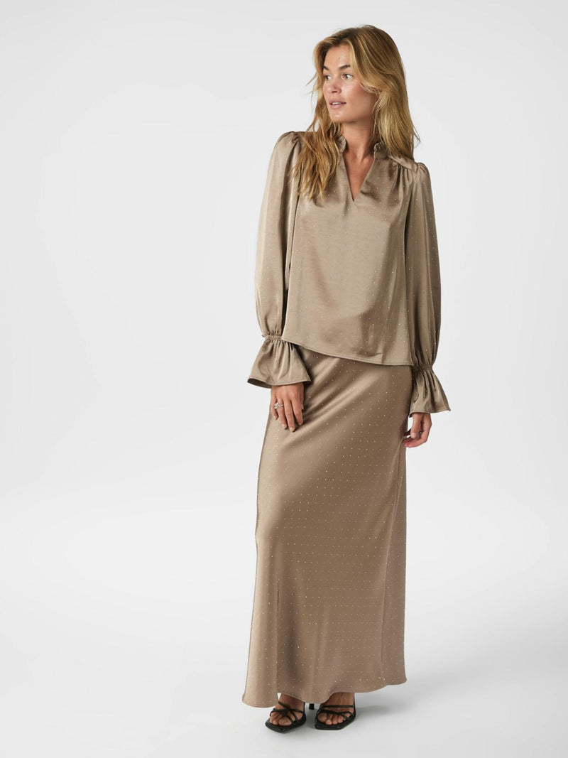 Neo Noir Amara Heavy Sateen Bedaz Blouse - Dark Taupe