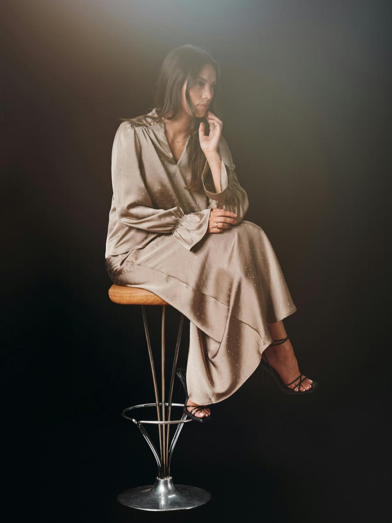 Neo Noir Amara Heavy Sateen Bedaz Blouse - Dark Taupe