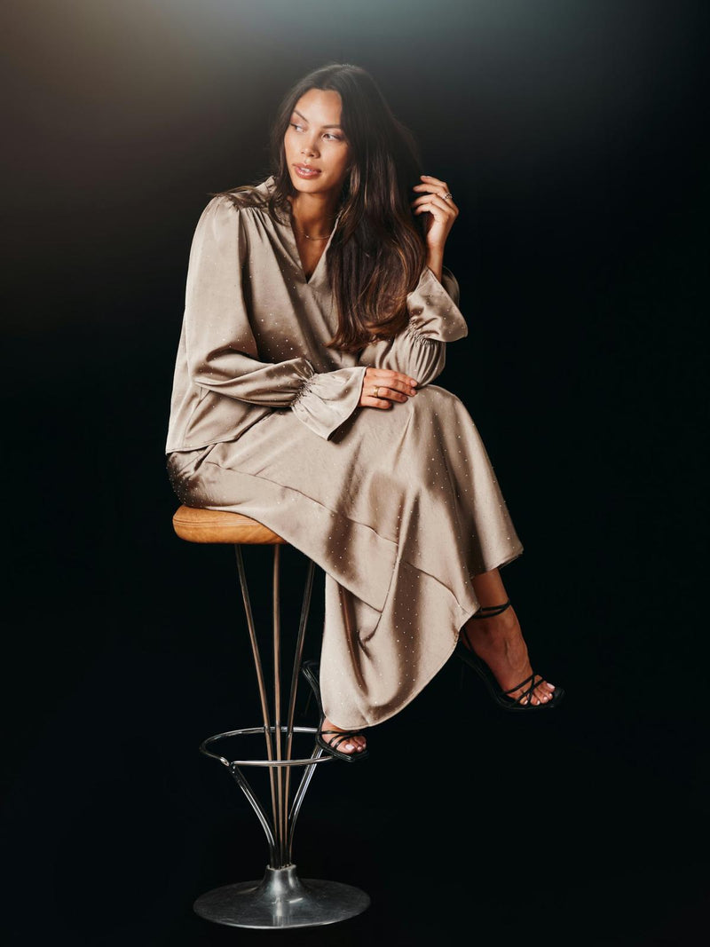 Neo Noir Amara Heavy Sateen Bedaz Blouse - Dark Taupe