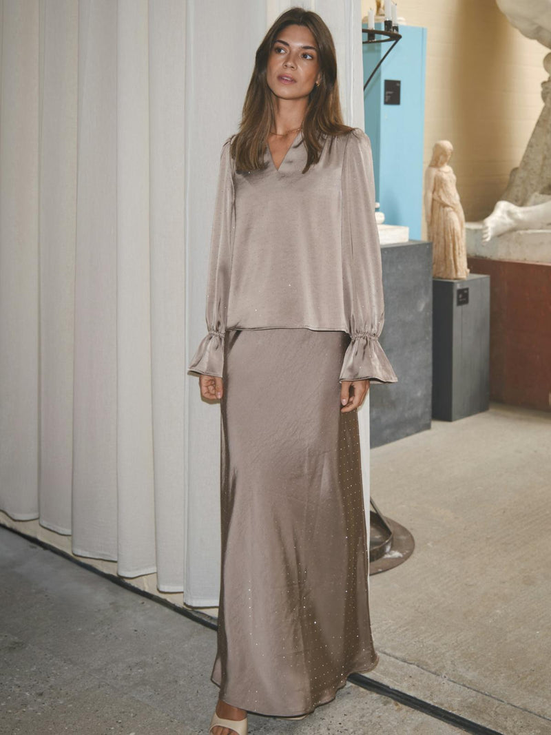 Neo Noir Amara Heavy Sateen Bedaz Blouse - Dark Taupe