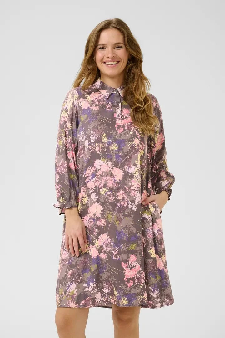 Culture Madi Dittemarie Short Dress - Grey Flower Foil