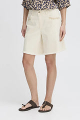 Pulz Annie HW Shorts - Ecru Denim