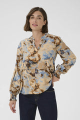 Culture Hizzy Greece LS Blouse - Brown/Blue Splas