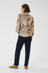 Culture Hizzy Greece LS Blouse - Brown/Blue Splas