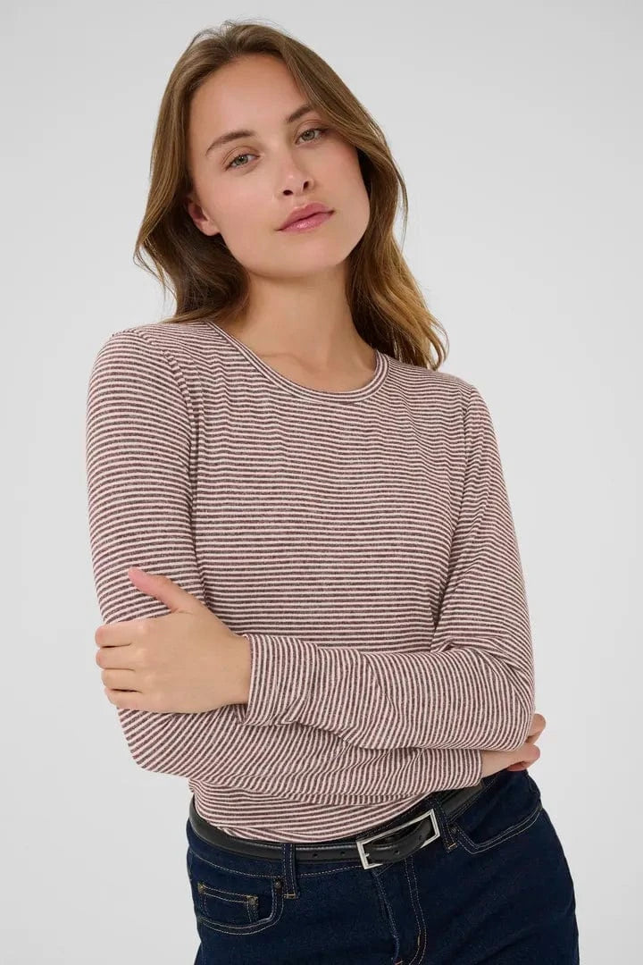 Culture Alexandra Jersey LS T-shirt - Bordeaux/Whitec