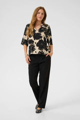 Culture Rachel Elitha SS Blouse - Black/Off White Flower