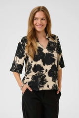 Culture Rachel Elitha SS Blouse - Black/Off White Flower