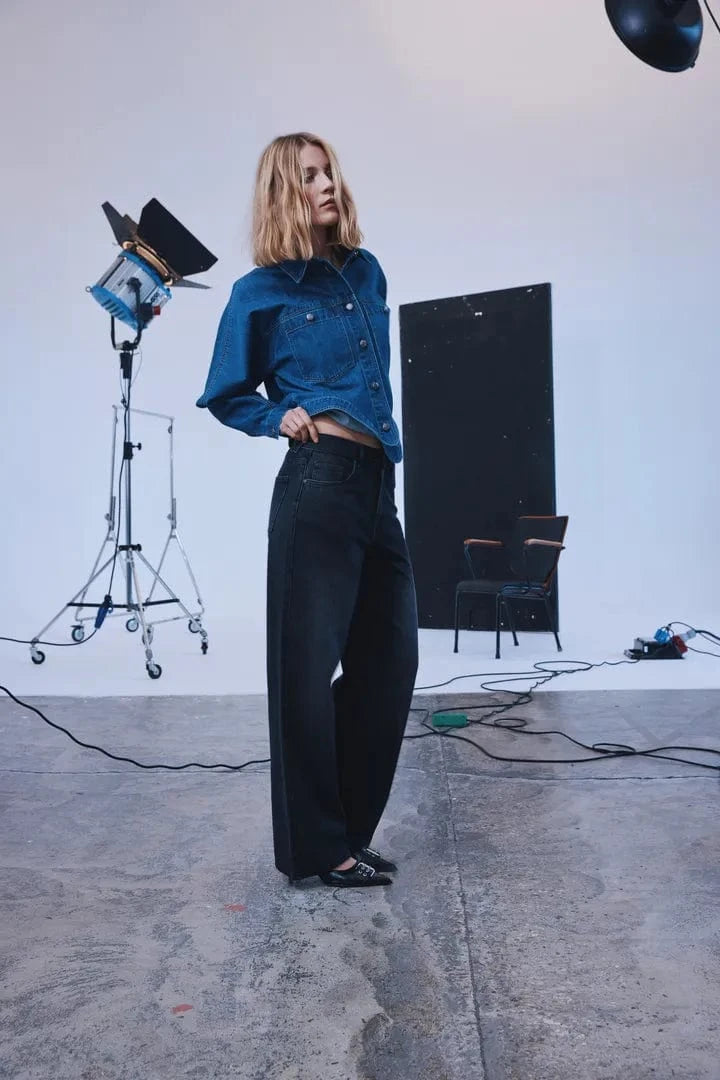 Pulz Vega UHW Jeans Wide Leg - Black Denim