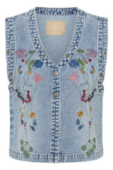 Culture Tiala Aniceta Embroidery Waistcoat - Light Blue Wash