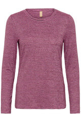 Culture Alexandra Jersey LS T-shirt - Pink/Brown Stripe
