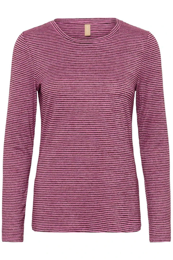 Culture Alexandra Jersey LS T-shirt - Pink/Brown Stripe