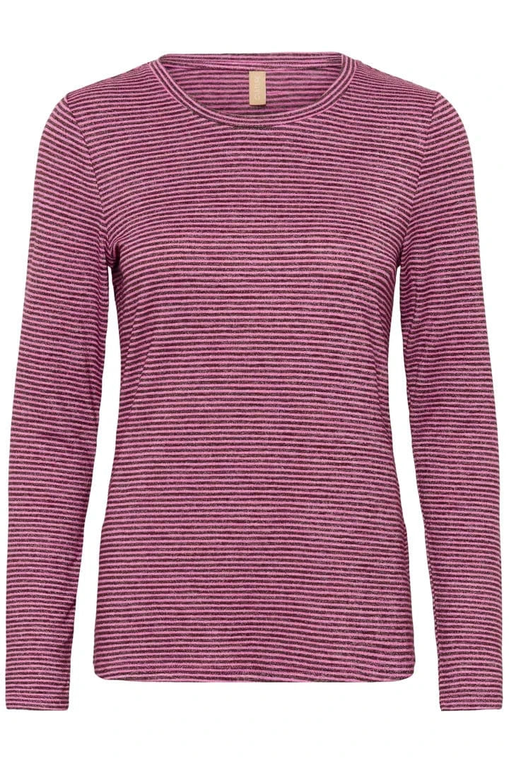 Culture Alexandra Jersey LS T-shirt - Pink/Brown Stripe