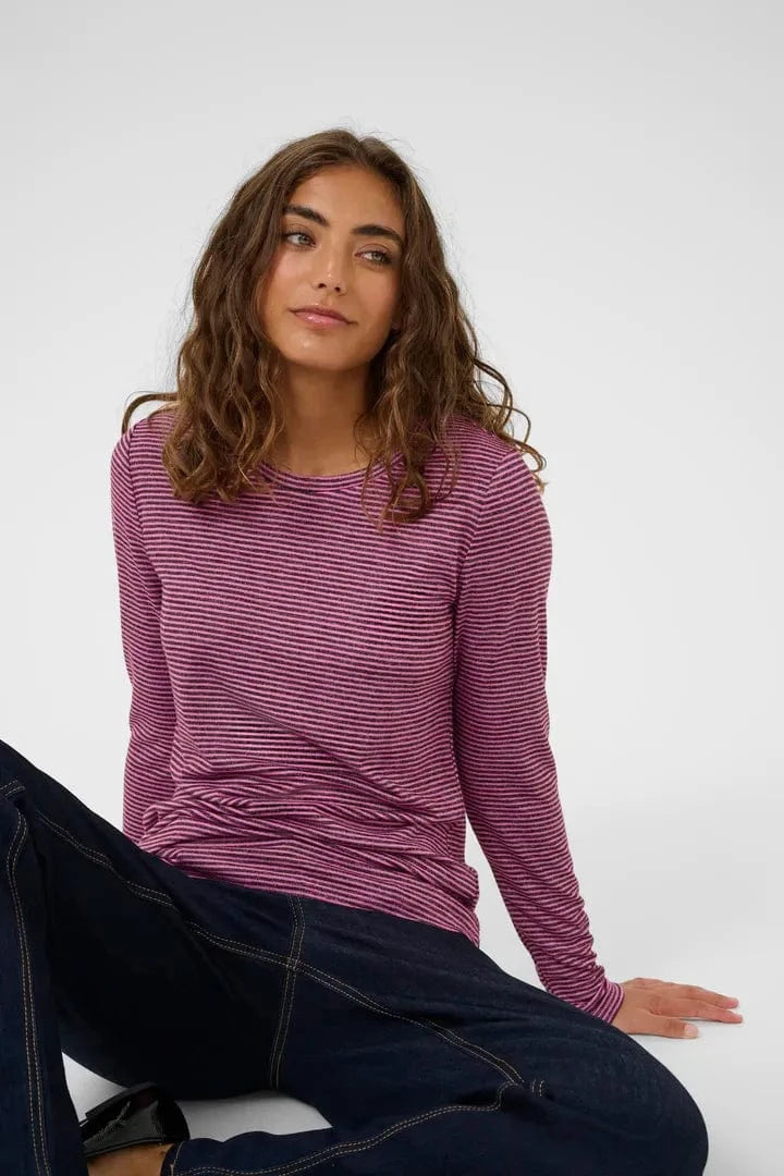 Culture Alexandra Jersey LS T-shirt - Pink/Brown Stripe